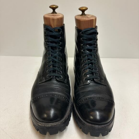X FULLY RESOLED Stacy Adams Madison Cap Toe Service Boot Vibram Lug Sole 7 D main image 10
